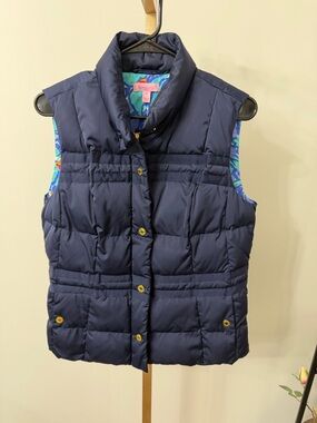 Lilly Pulitzer Navy Quilted Puffer Vest with Gold Snaps